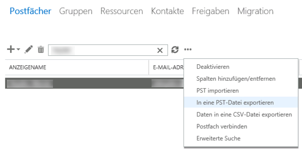 Microsoft Exchange 2013/2016: Postfach als PST via GUI exportieren