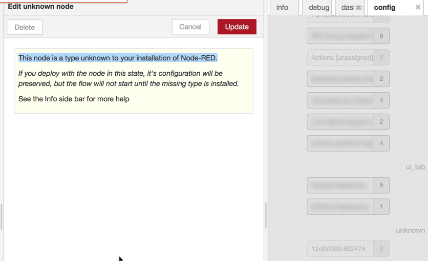 Node-Red: Flows stopped due to missing node types. Check logs for details