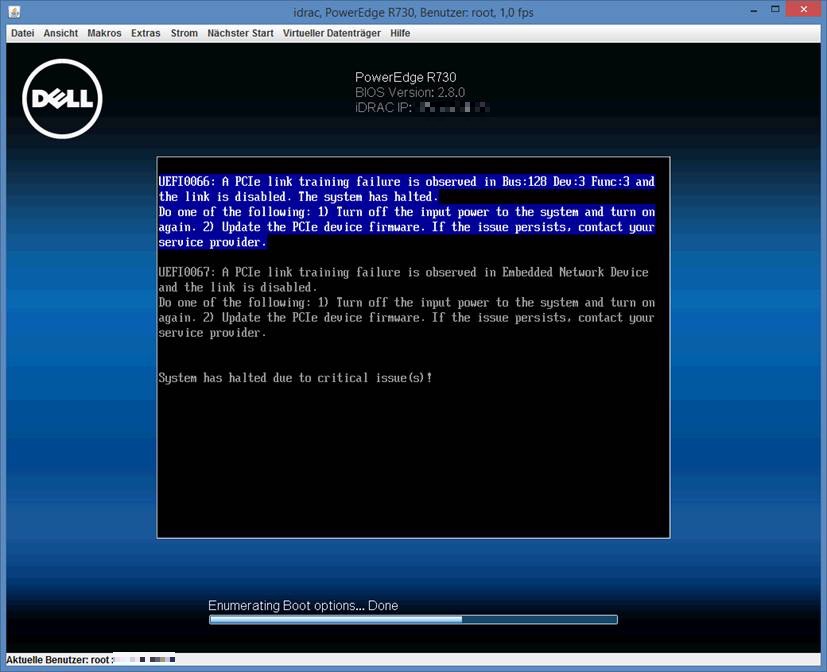 Dell PowerEdge System halted: UEFI0066 + UEFI0067 ErrorCode nach FirmwareUpdate